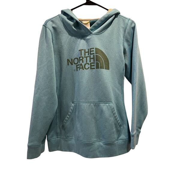 The North Face Tops - The North Face Hoodie Womens M Turquoise Logo Spellout Pullover Sweatshirt